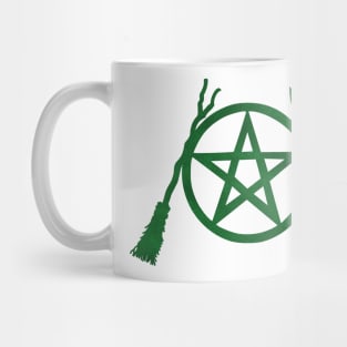 Green on Black Pent, Besom & Blade Mug